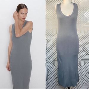 Zara Textured Ribbed Knit Midi Dress in Gray